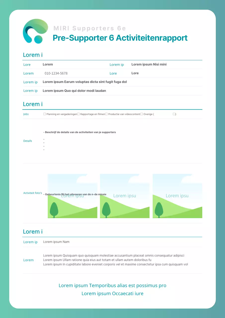 Een basisverslag van supporteractiviteiten voor studenten in mint en wit