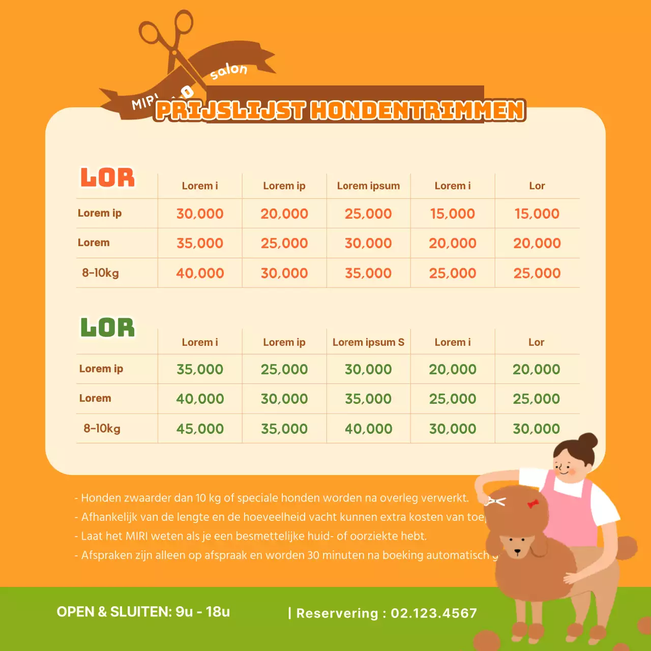 Schattige gele en groene hondenverzorgingspromotie