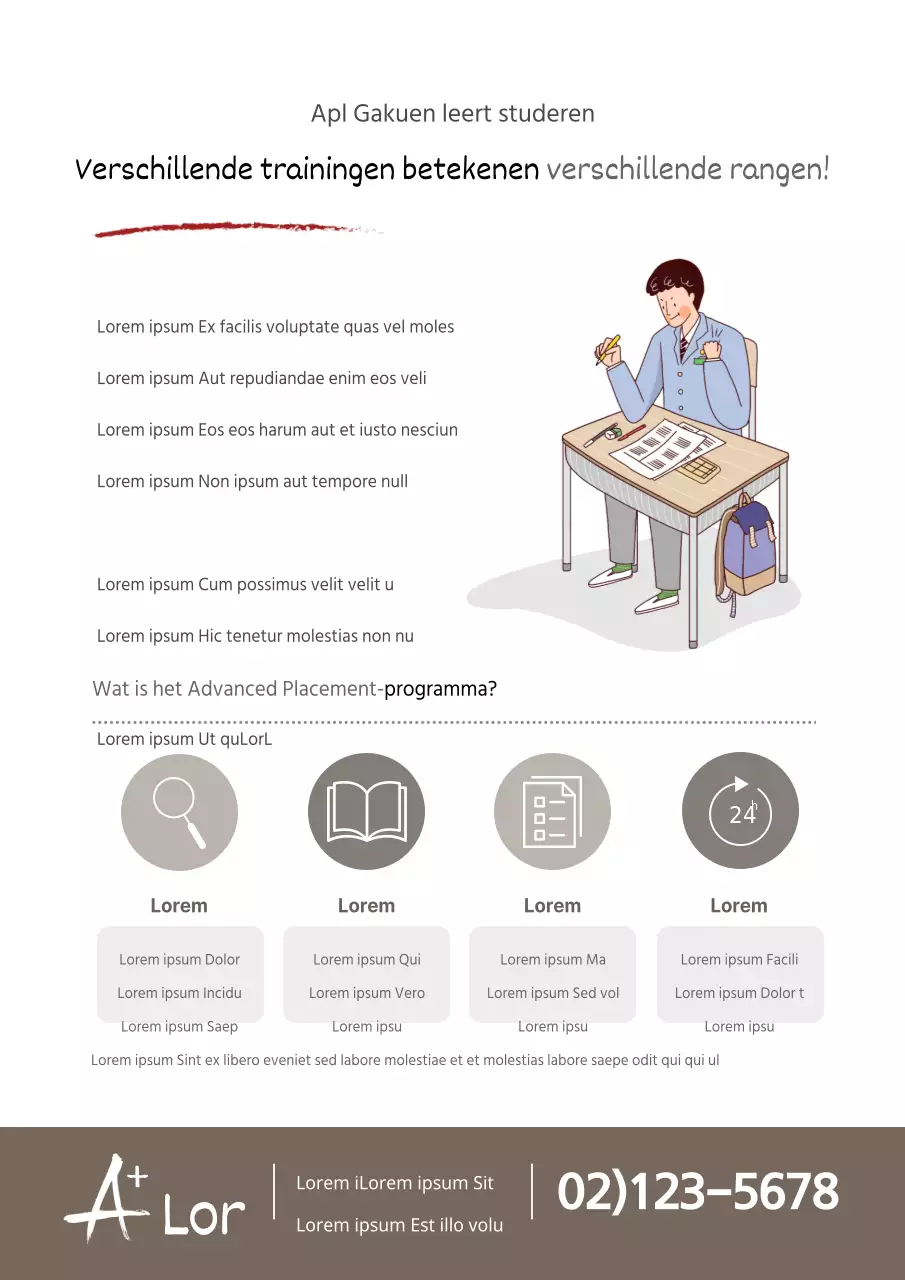 Flyer voor een speciale klas op een academie met illustraties van studenten