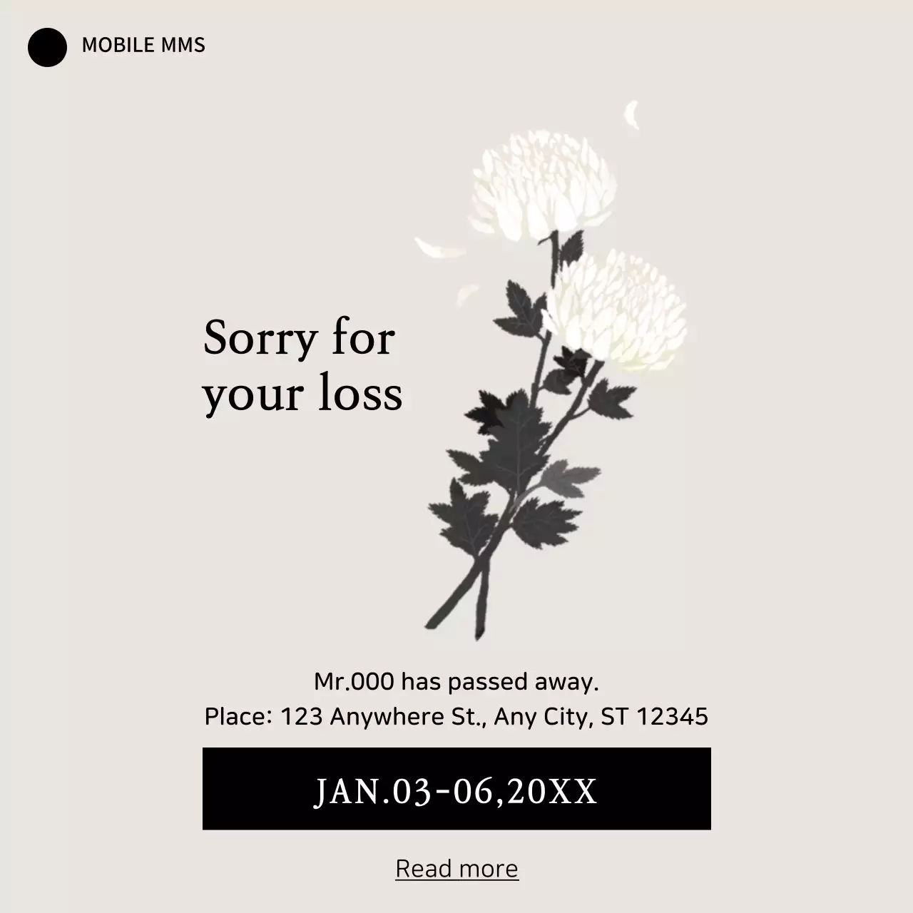 Beige Simple Condolence Announcement Social Media Post