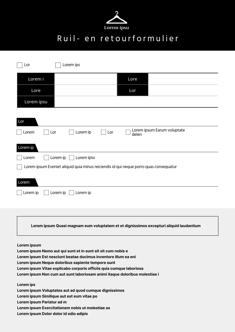 Winkelruilformulier in zwart