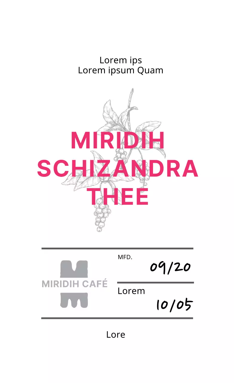 Keurig café thee-etiket met roze illustratie