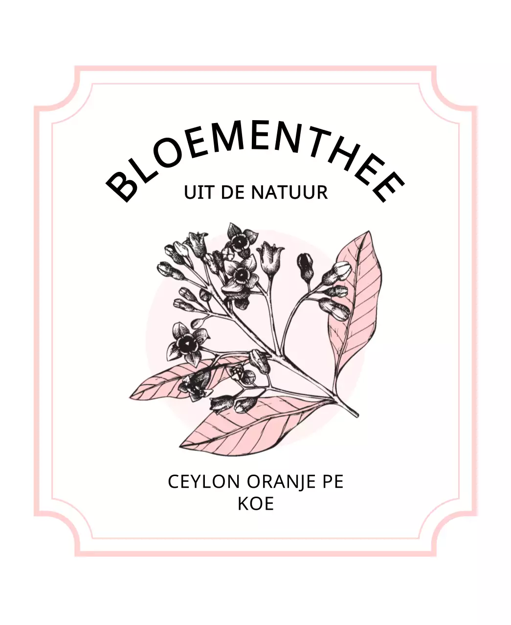 Luxe theezakjes met schetsillustraties van planten en bessen in pastelroze en lichtblauw