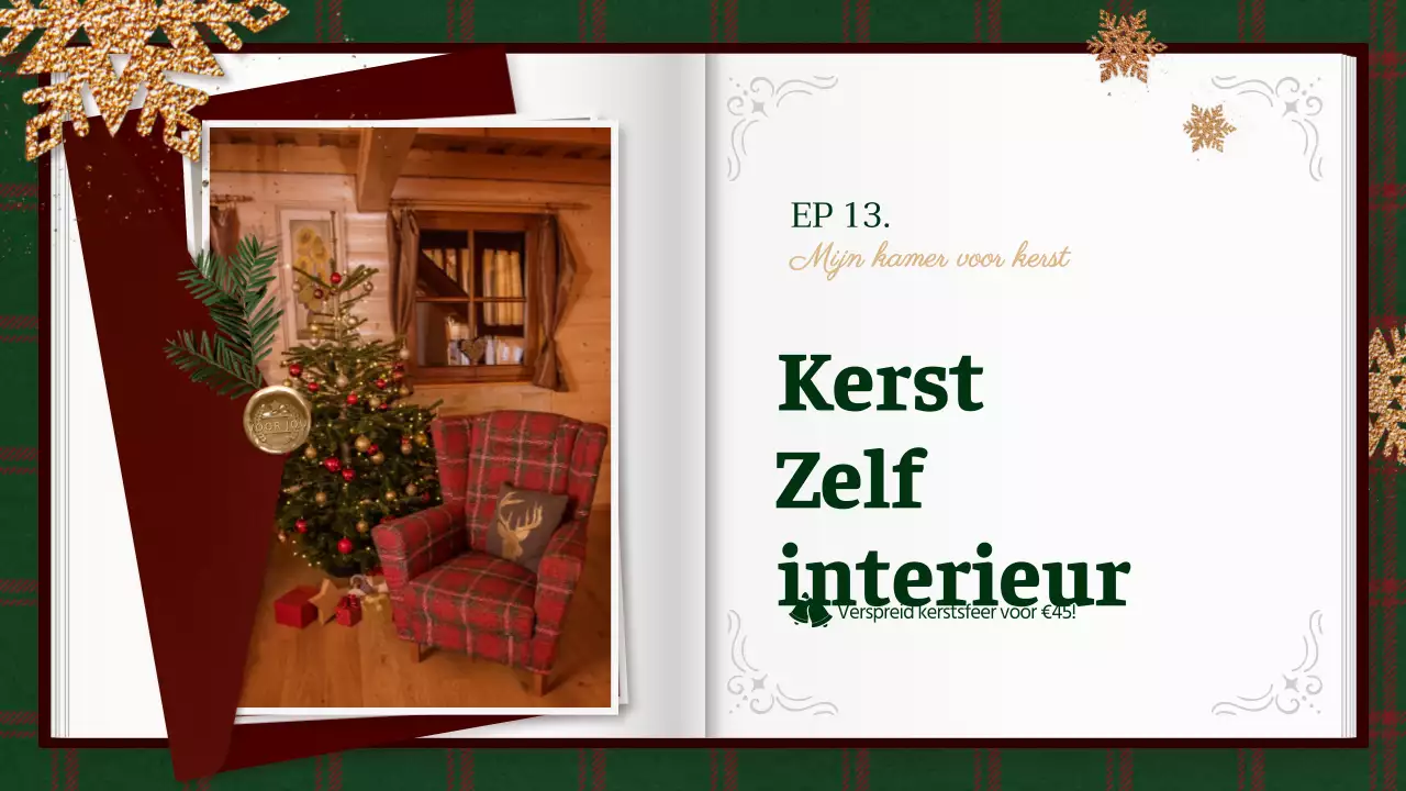 Kerstelf interieur in groene ruitjes