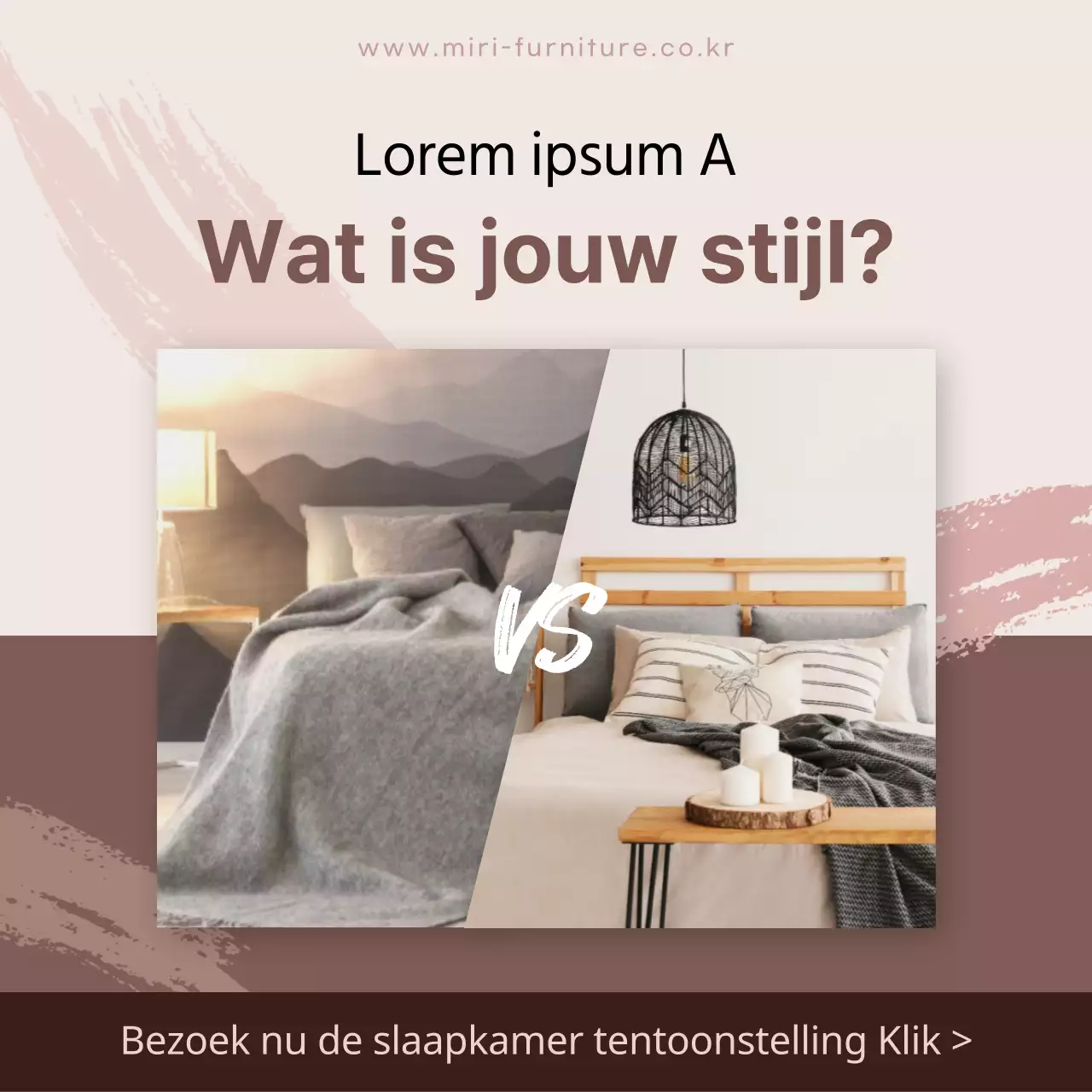 Slaapkamermeubels van pasgetrouwden in bruine social media