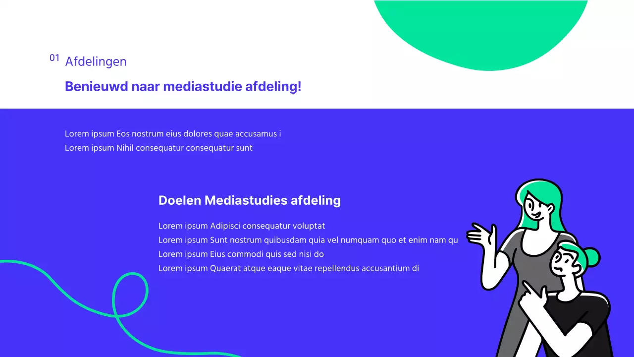 Een moderne blauw-witte presentatie van de afdeling public relations van een universiteit