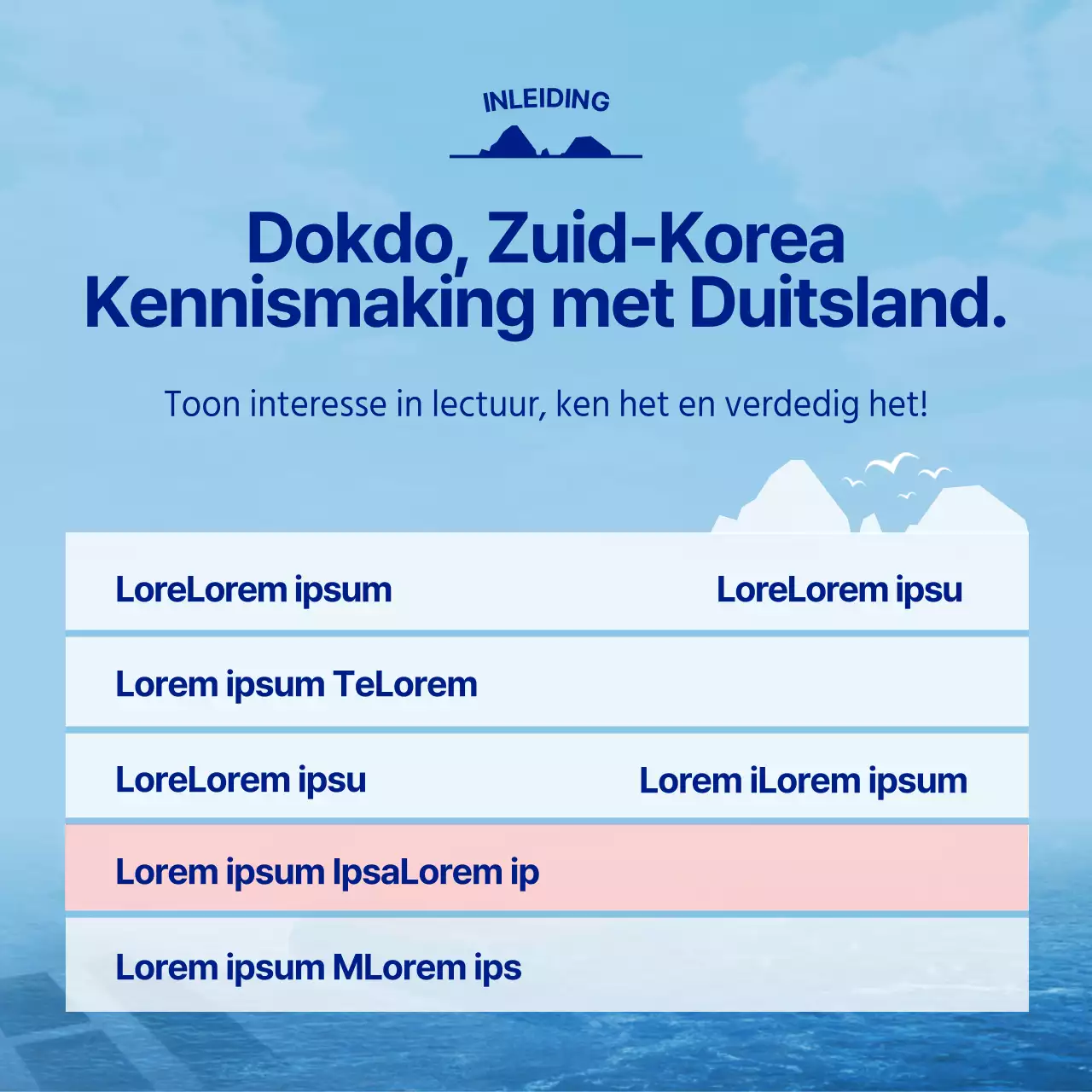 Het lichtblauwe en marineblauwe Dokdo University Outreach Team