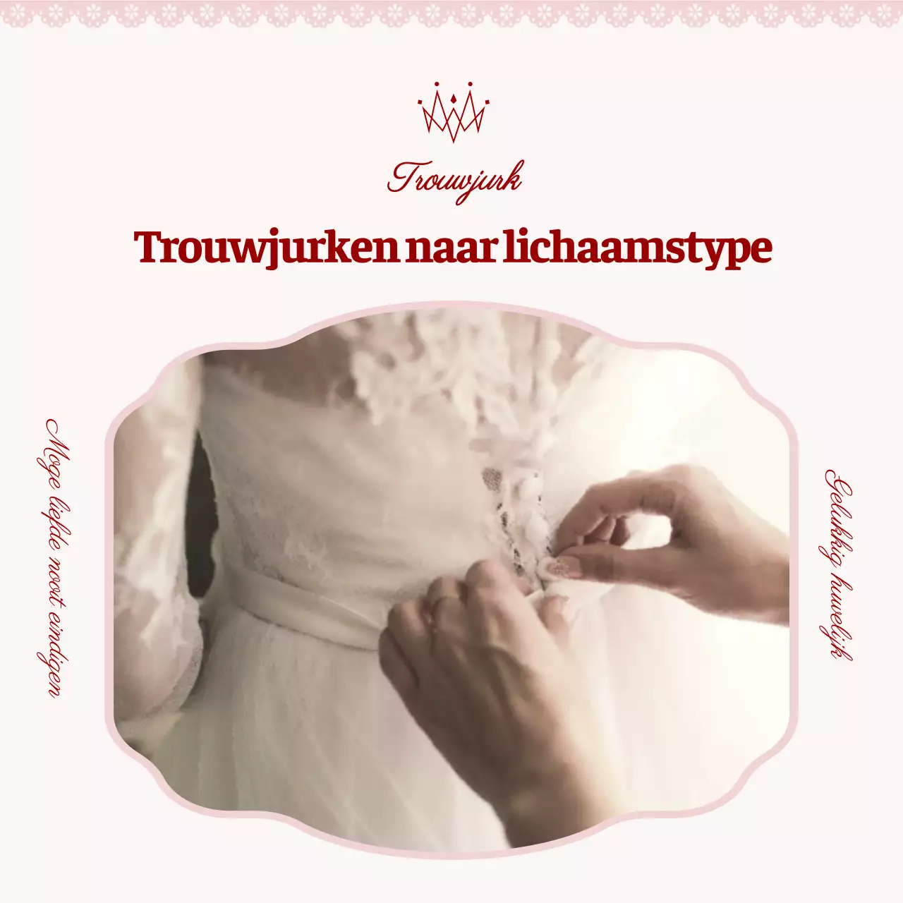 Klassieke trouwjurken per lichaamstype in roze uitgelegd