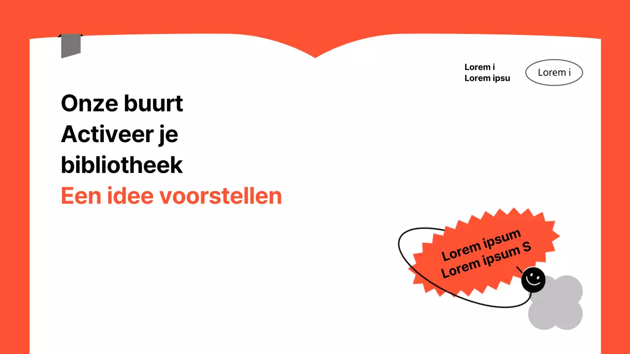 Simpel oranje en grijs idee om bibliotheek nieuw leven in te blazen