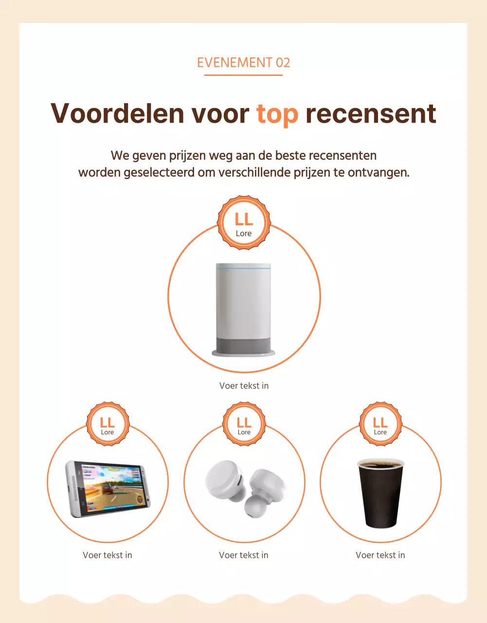 Bruin en oranje recensie evenement pagina