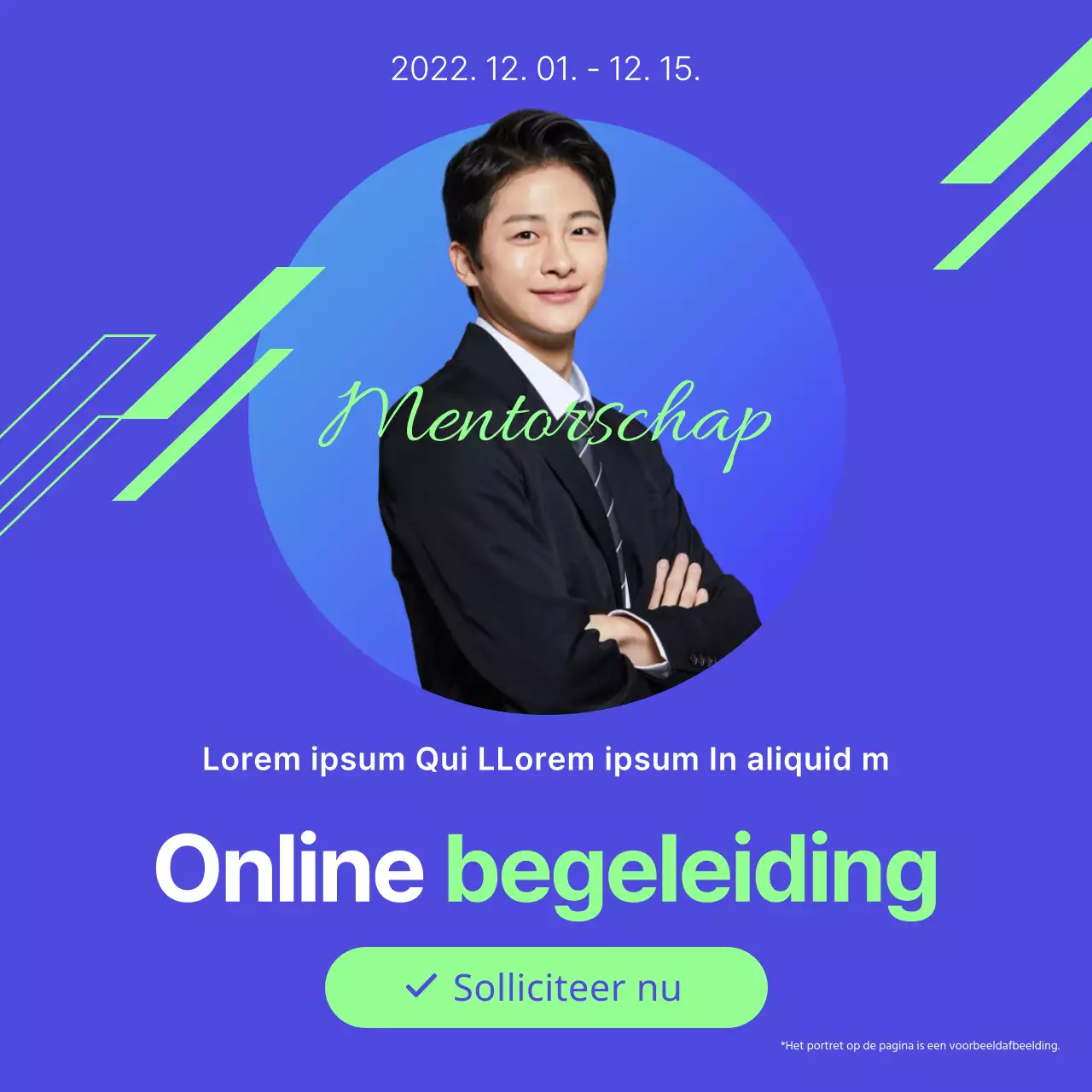 Blauw en chartreuse geometrisch mentorschap aankondiging