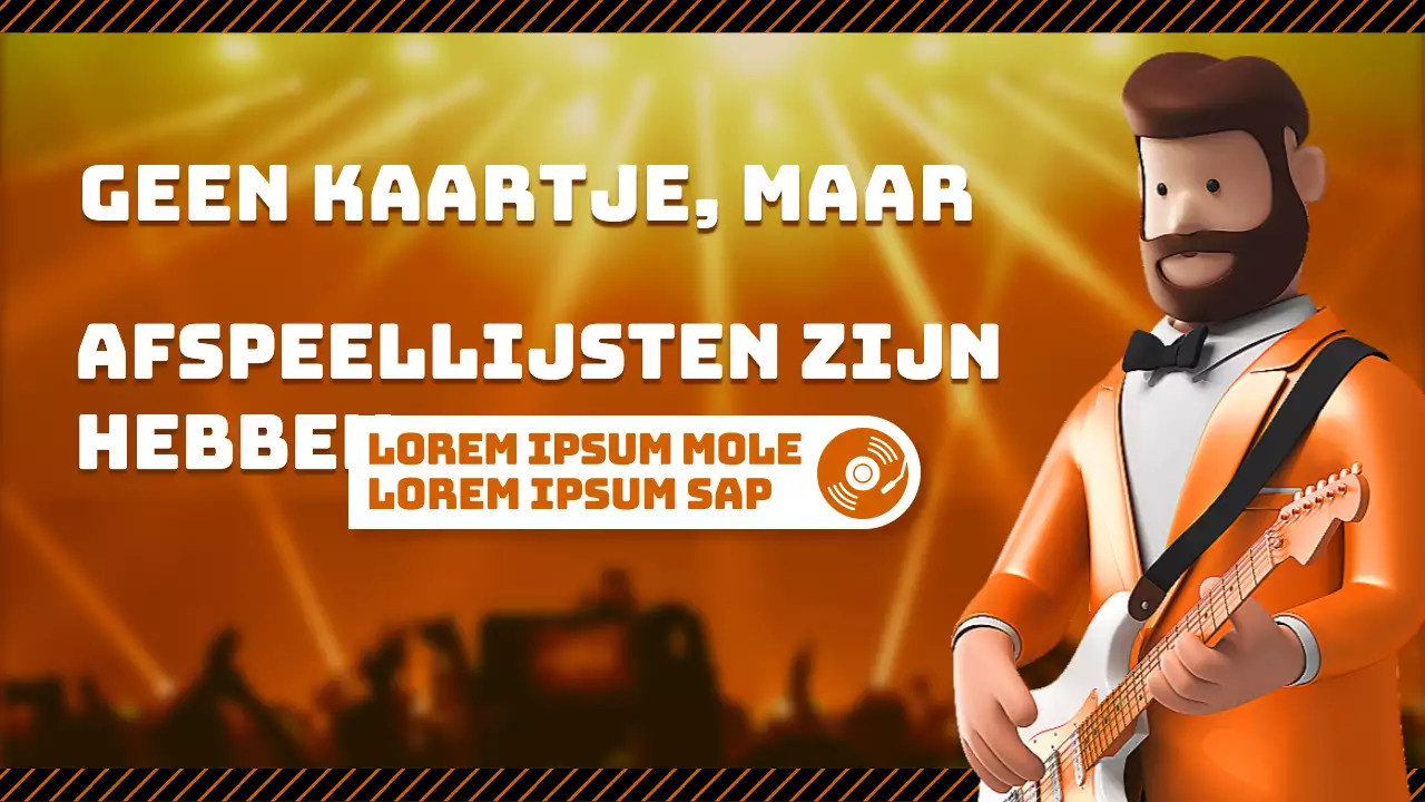 Oranje 3D karakter afspeellijst thema met een upbeat concept