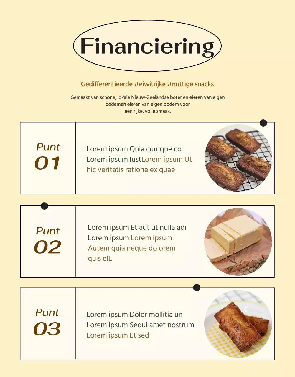 Presenteer dessertinformatie in een trendy café-achtig ivoorkleurenschema