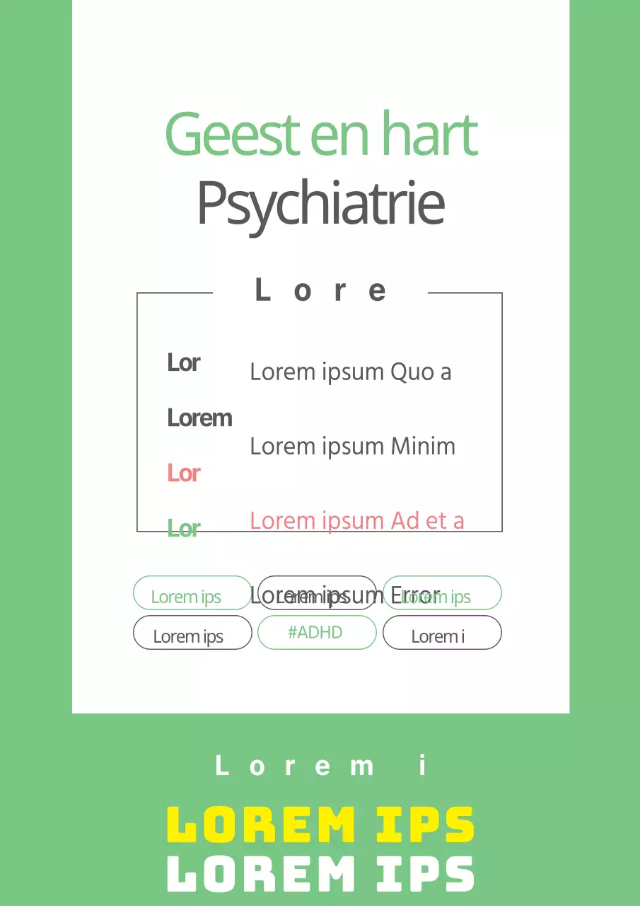 Eenvoudige, groene flyer openingstijden afdeling psychiatrie