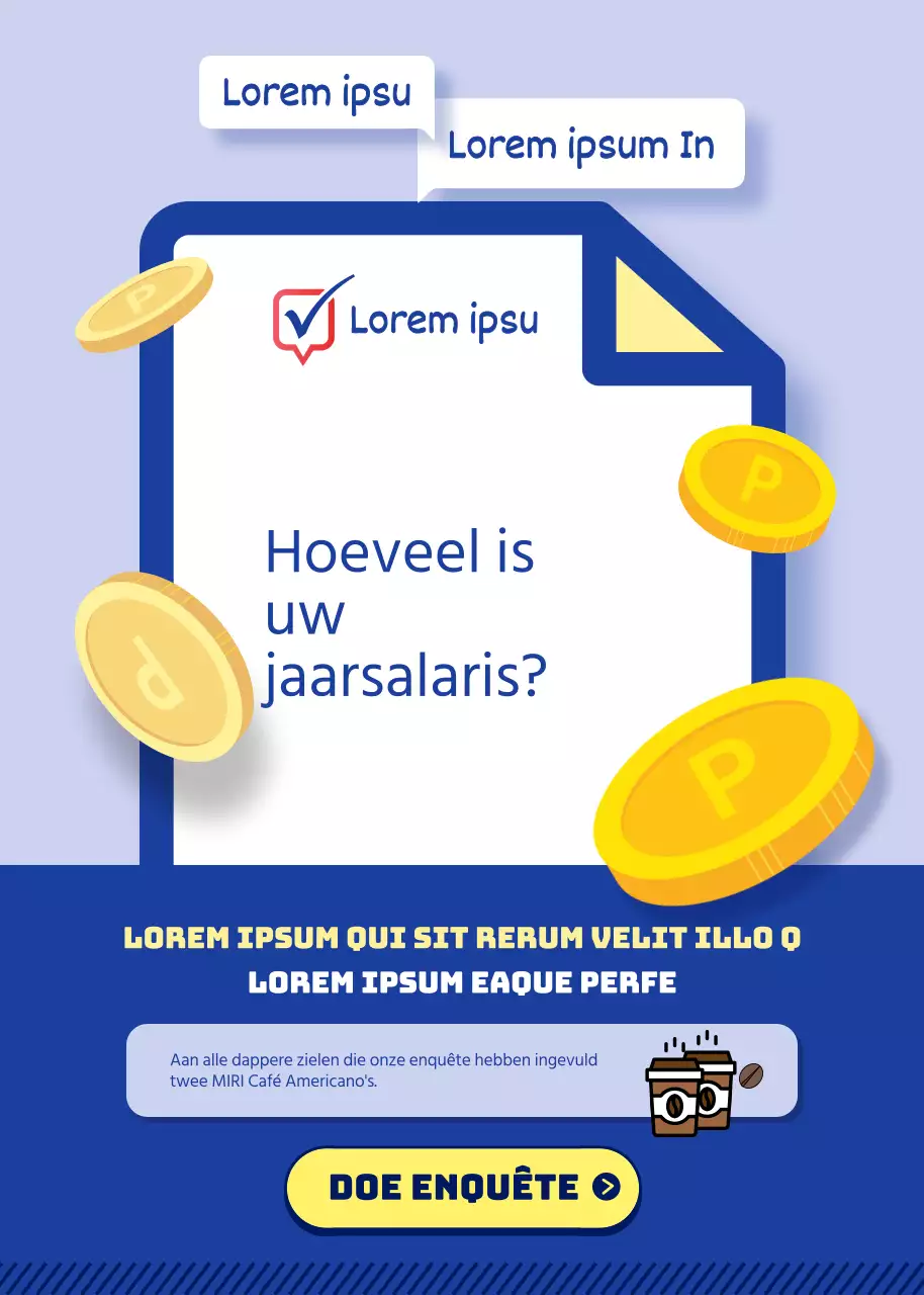 Blauw en geel event popup voor werknemerssalarisenquête