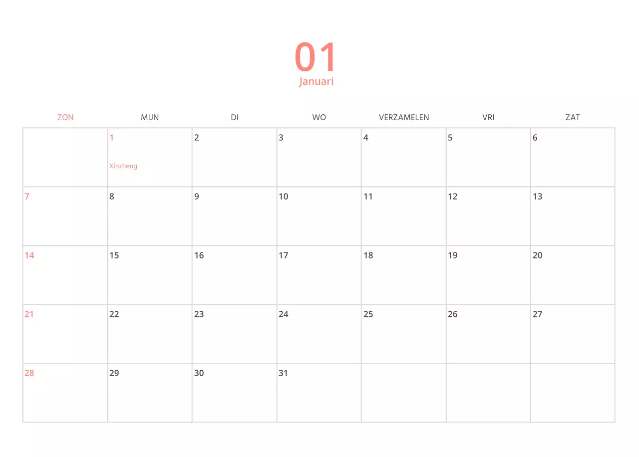 Veelkleurige geïllustreerde kalender