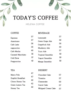 Green Minimal Coffee Menu Poster