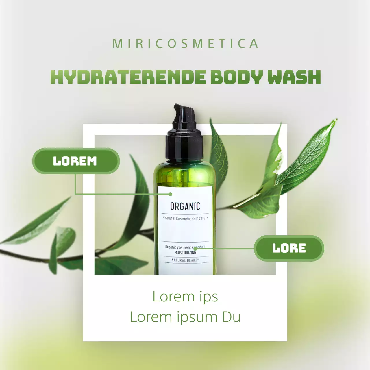 Cosmeticareclame voor een groene, natuurlijke body wash voor de zomer