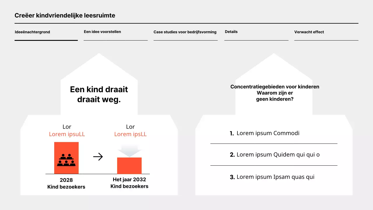 Simpel oranje en grijs idee om bibliotheek nieuw leven in te blazen