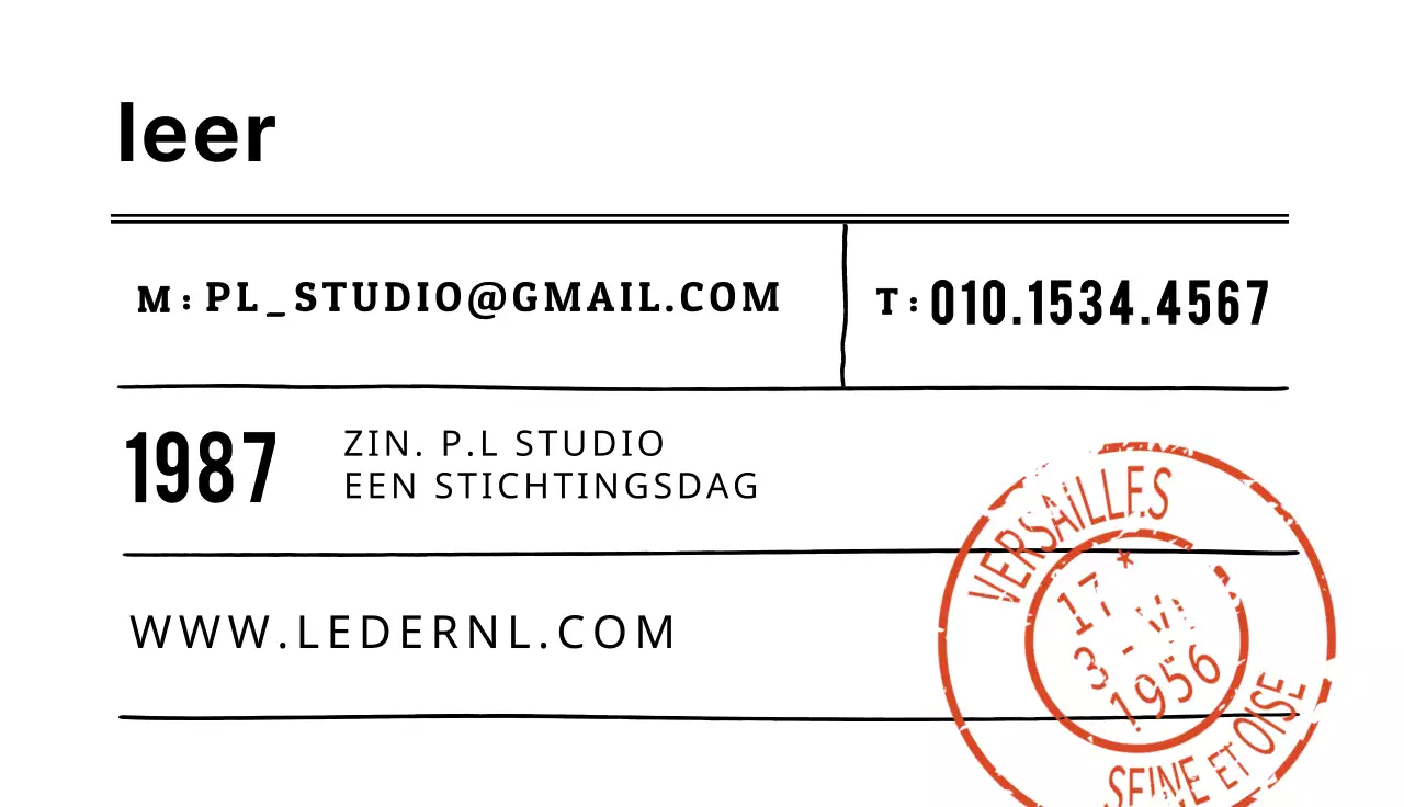 Visitekaartje leerbewerking met Engels handschrift