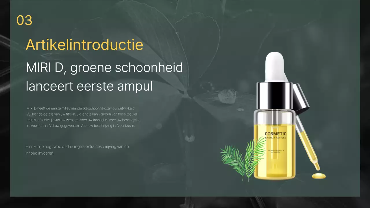 Groene, zwarte toon schoonheidsverzorgingsproductengids