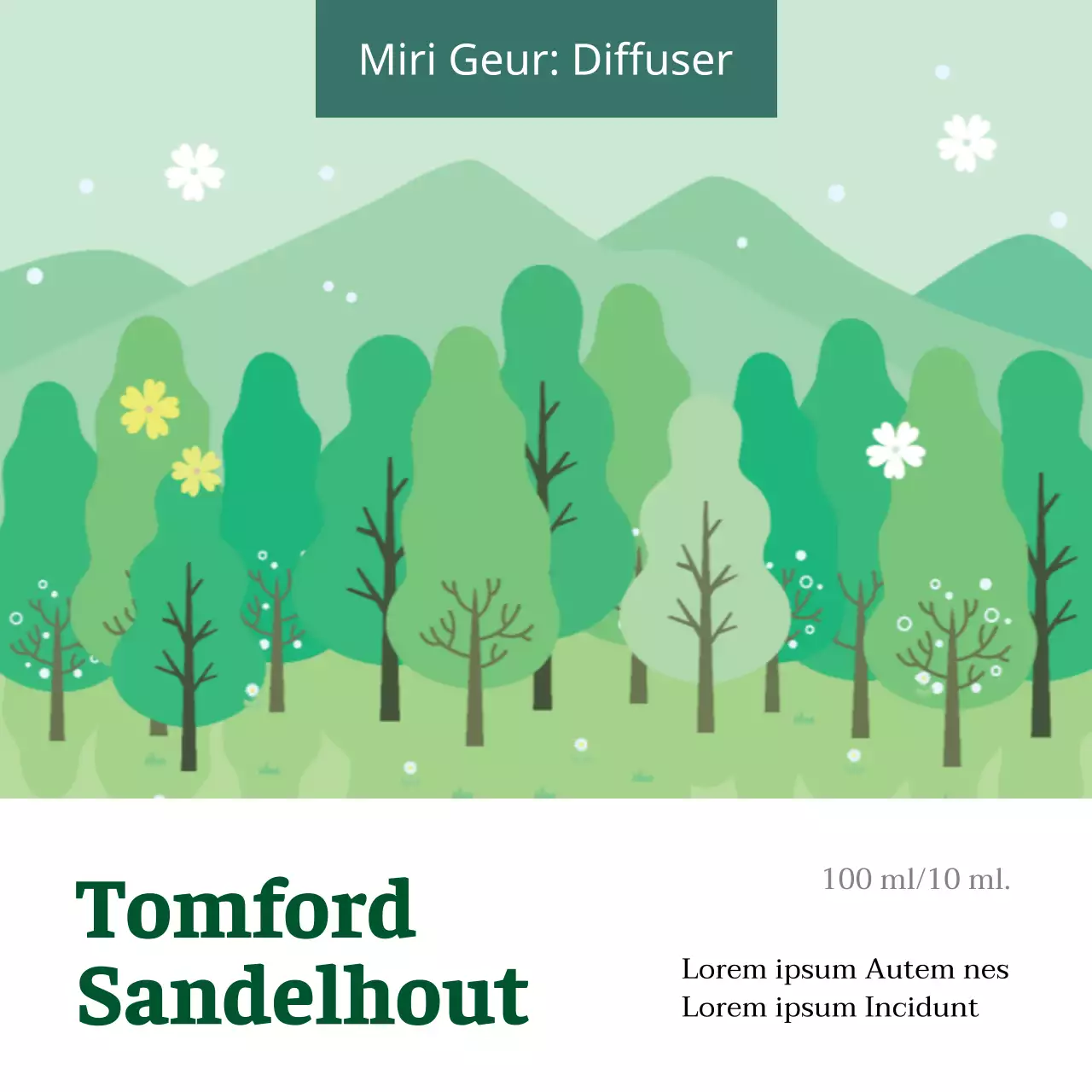 Keurig parfumlabel met groene illustratie