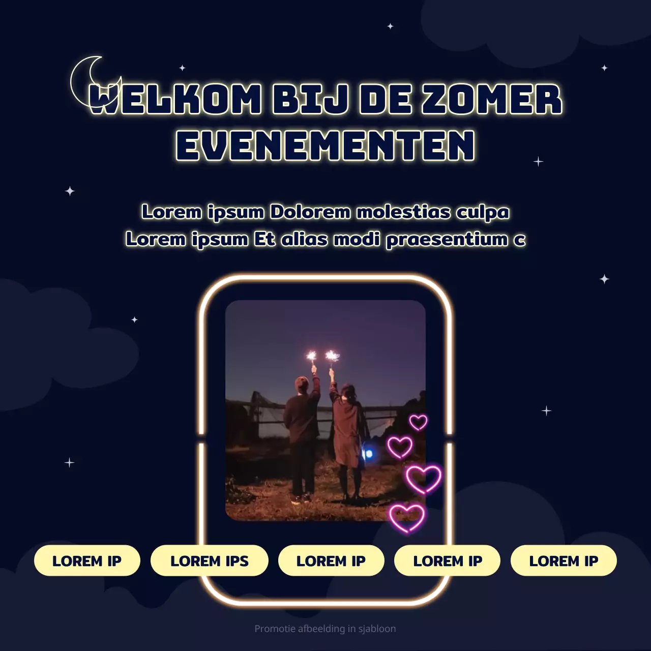 Filmaanbevelingen voor een late date night met een marineblauwe achtergrond en neonborden