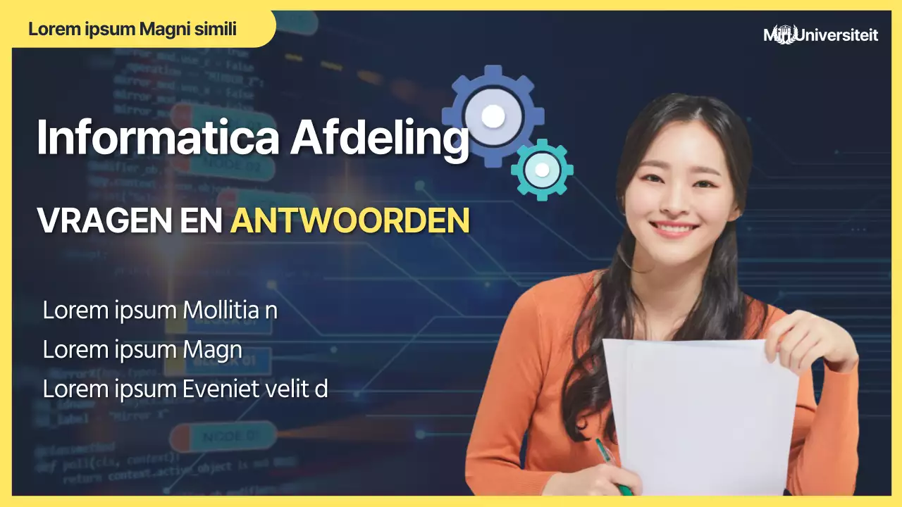 Nette computerwetenschap en YouTube-miniaturen in navy en geel.