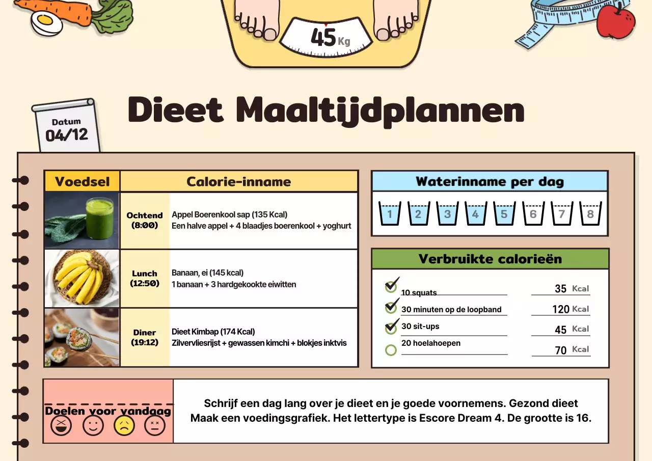 Beige Brown's Notities Concept Dieet Maaltijdenplan