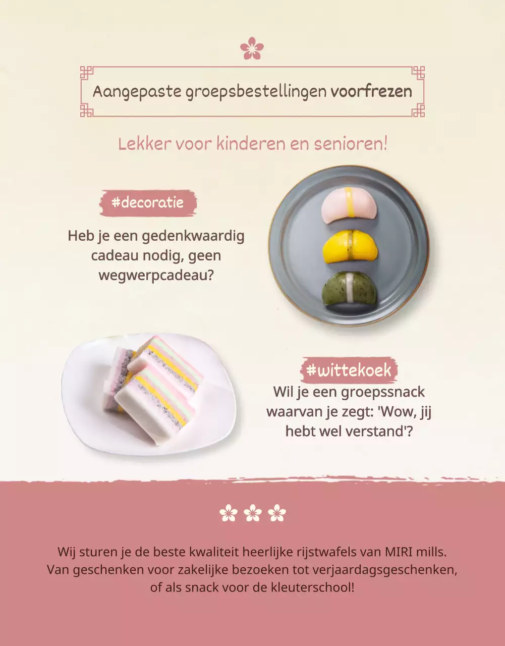 Roze traditionele moderne rijstcake detailpagina