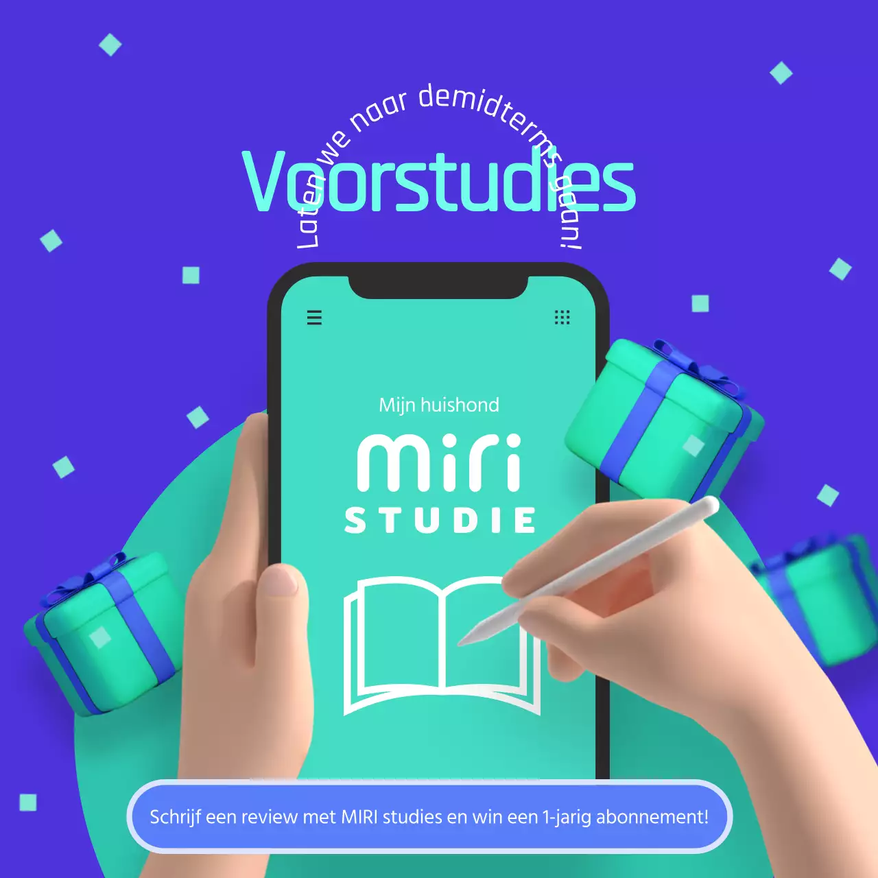 Studie app cadeau promotie in blauw en chartreuse