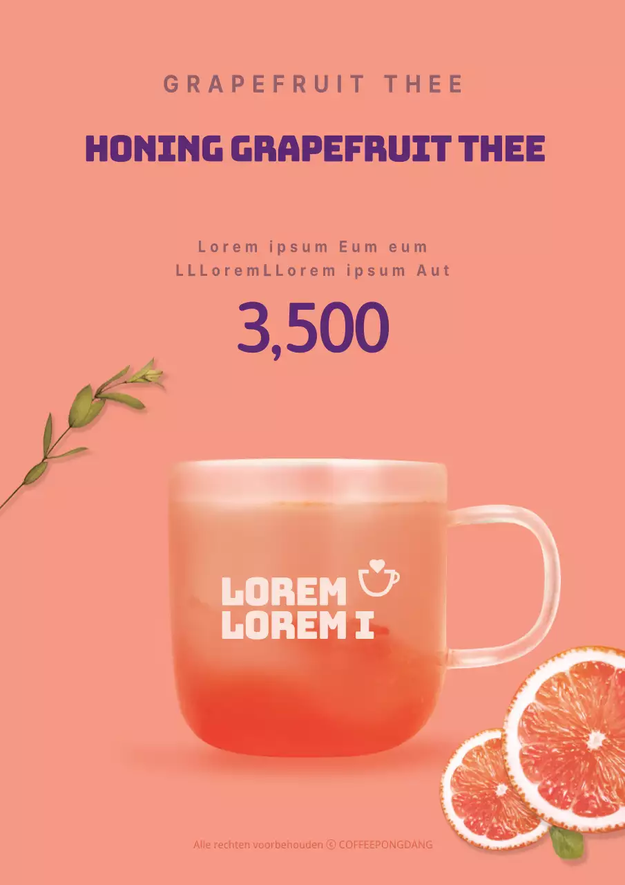 Promoot een stijlvol en eenvoudig cafémenu met een foto van een oranje grapefruit en grapefruitthee