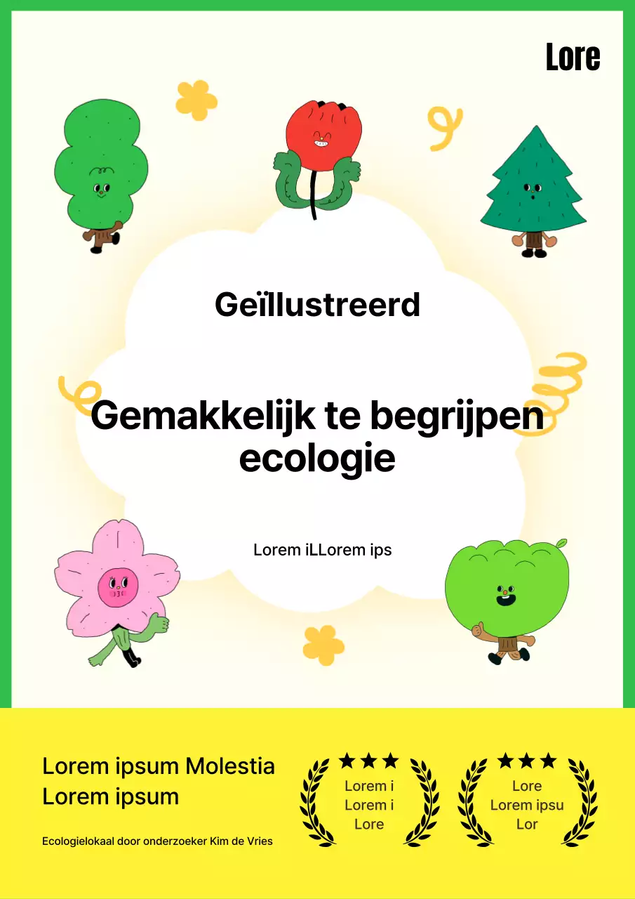 Leer over ecologie met deze schattige natuurfiguren in een groen en geel thema