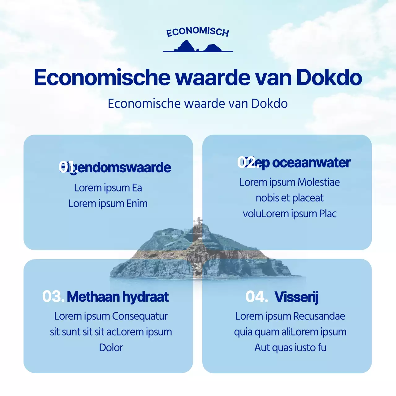 Het lichtblauwe en marineblauwe Dokdo University Outreach Team