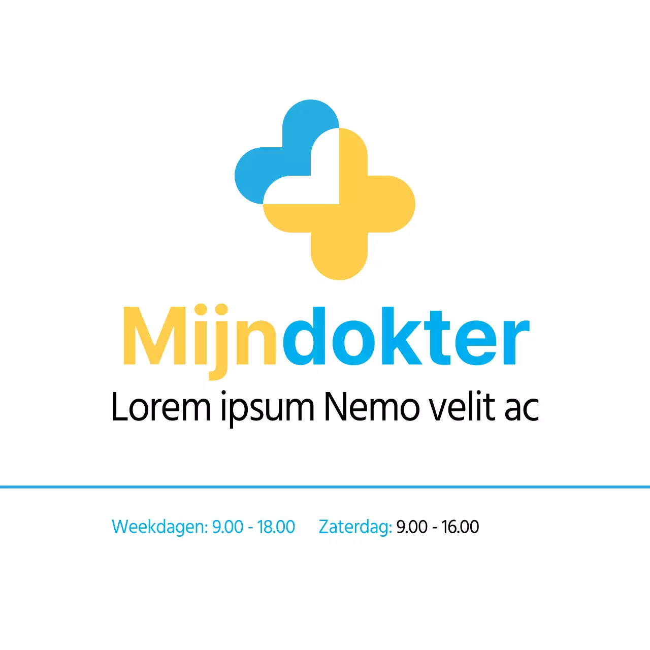 Een blauw-gele, strak gelijnde kliniek voor interne geneeskunde