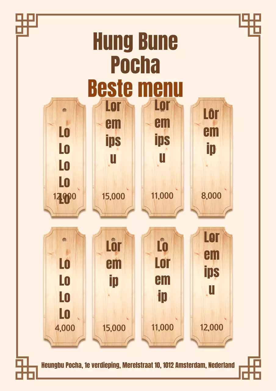 Bruin houten yakitori menu