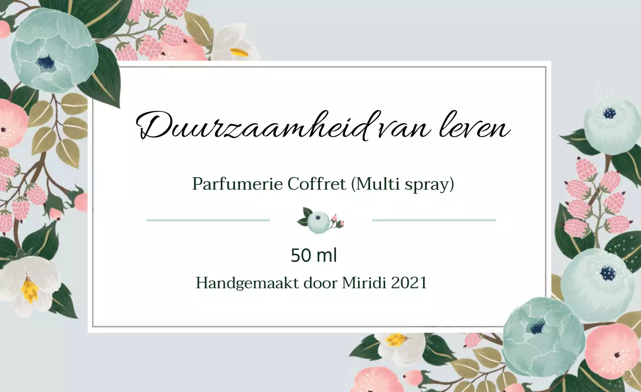 Vintage parfumlabel met blauwe illustratie