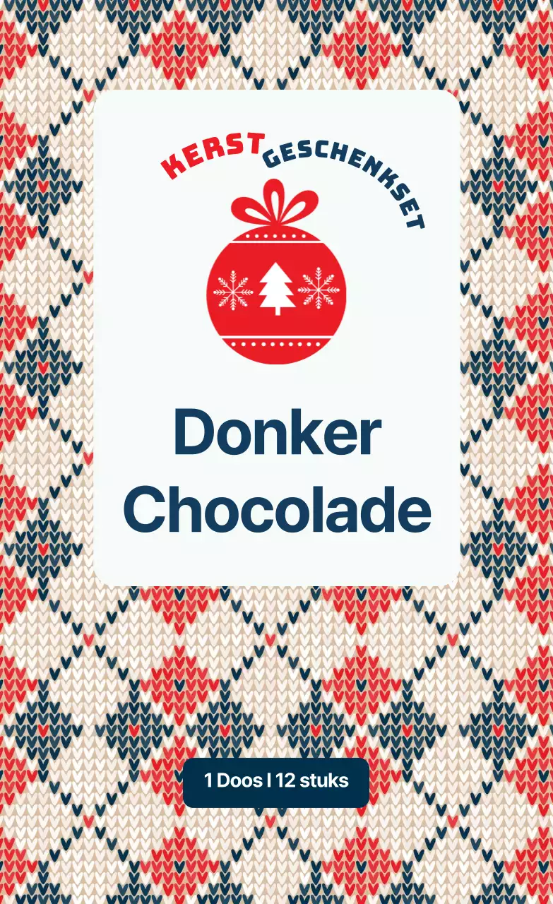Rood en marineblauw gebreid patroon chocolade kerstverpakkingsetiket
