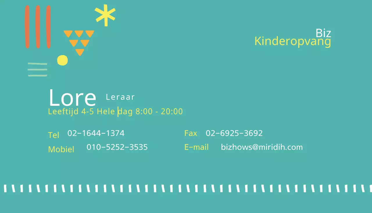 Kralen kleuterjuf visitekaartje