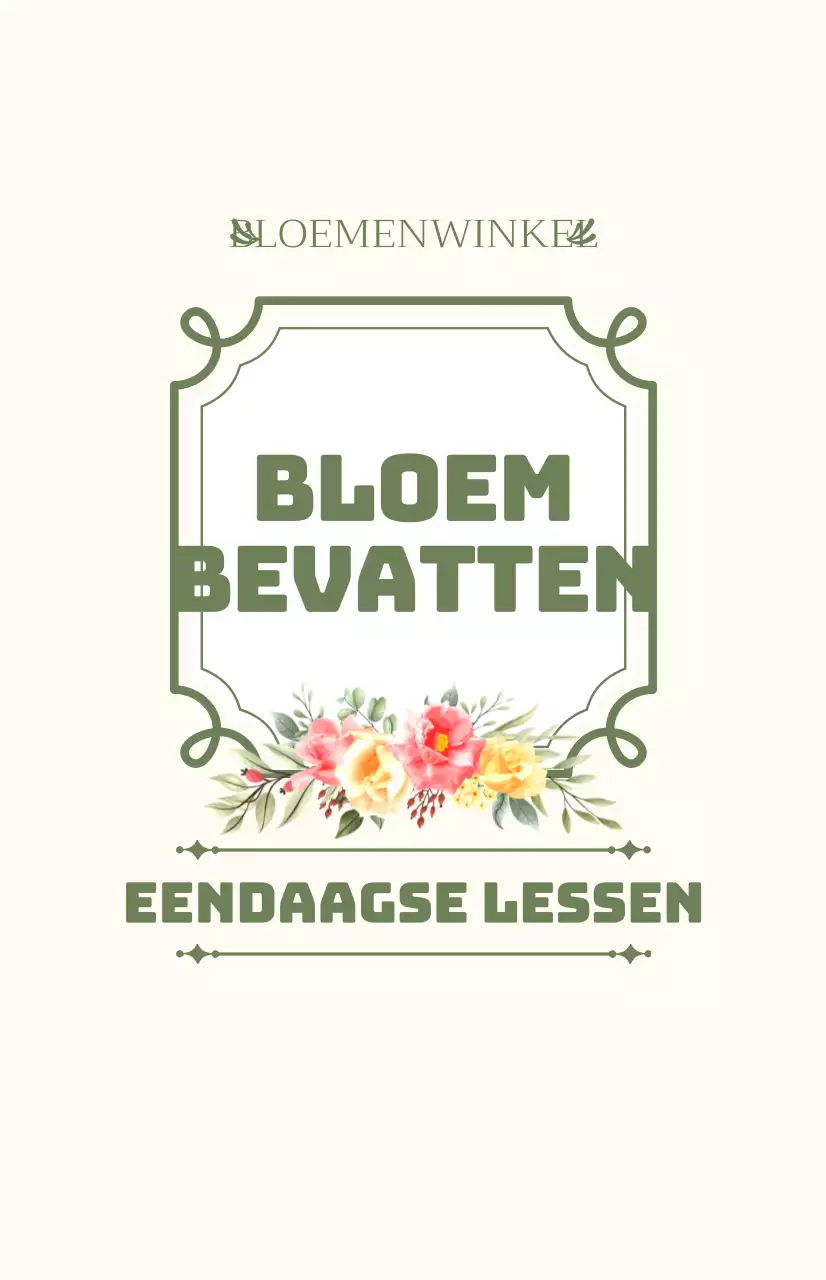 Promoot een eendaagse cursus met groene en ivoorkleurige tekst en bloemenillustraties