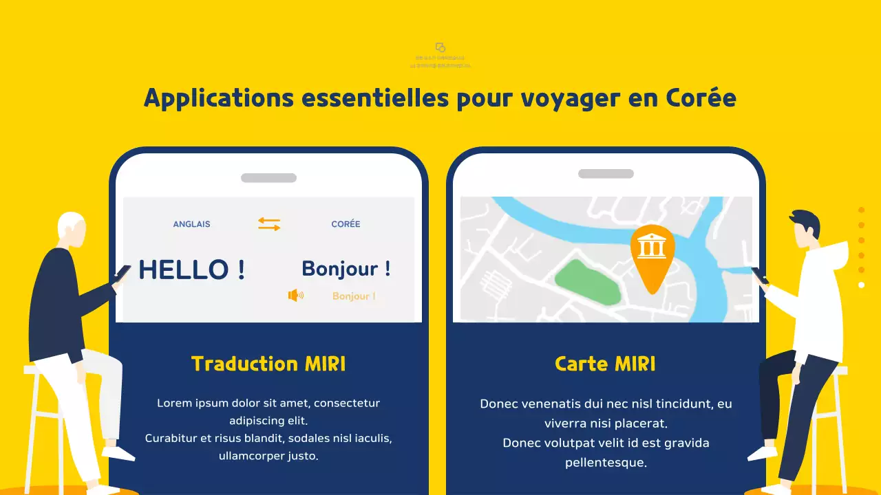 Guide de voyage illustré jaune et bleu pour la Corée du Sud