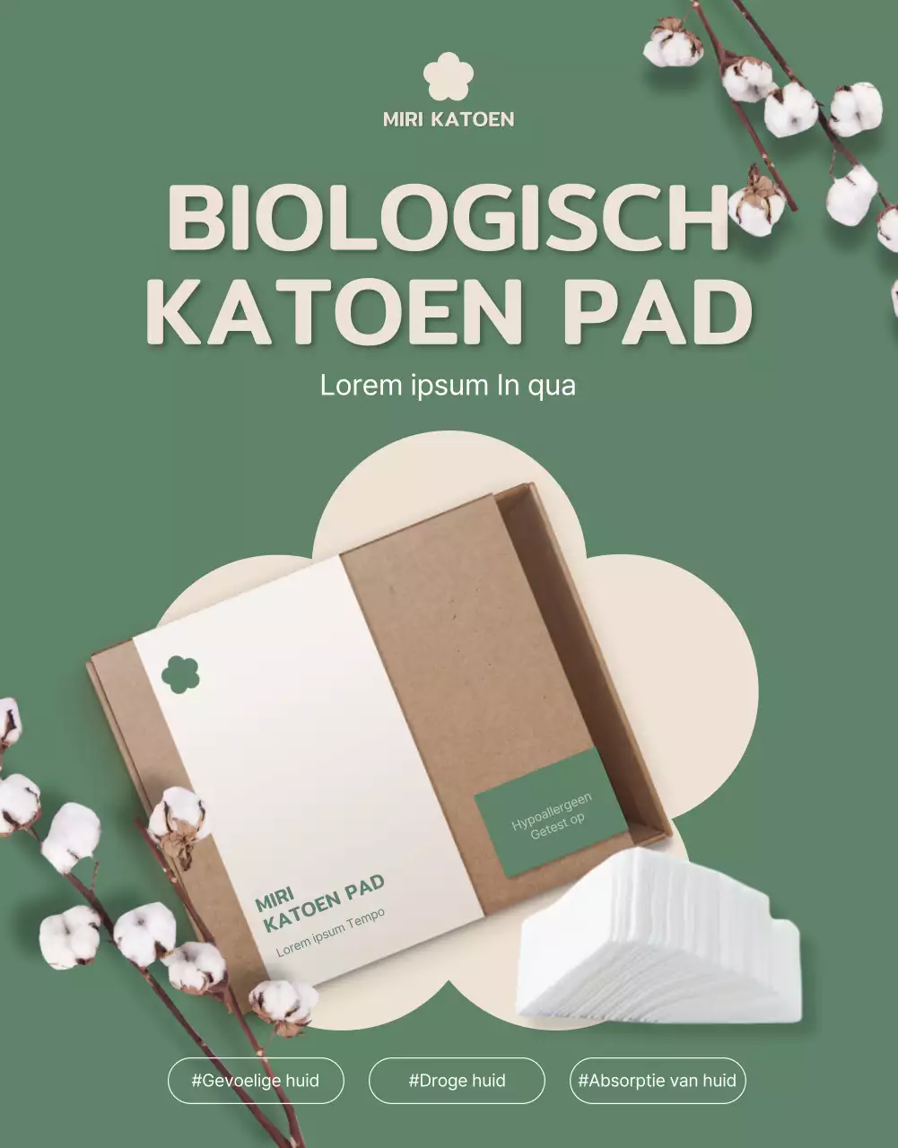 Schattige wattenschijfjes van biologisch katoen in groene en beige tinten