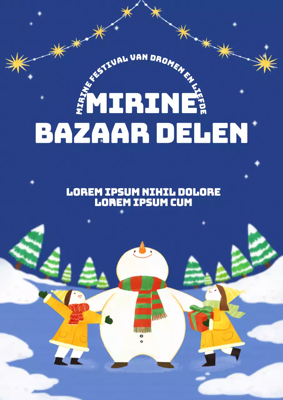 Leuke geïllustreerde vlooienmarkt flyer in marineblauw