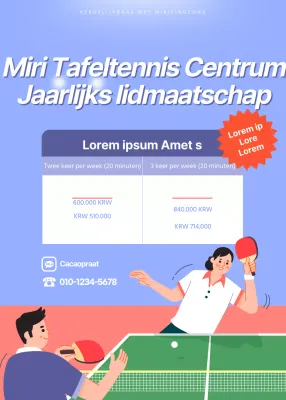 Jaarlijks lidmaatschap met korting in een pingponghal met een leuke pingpongillustratie
