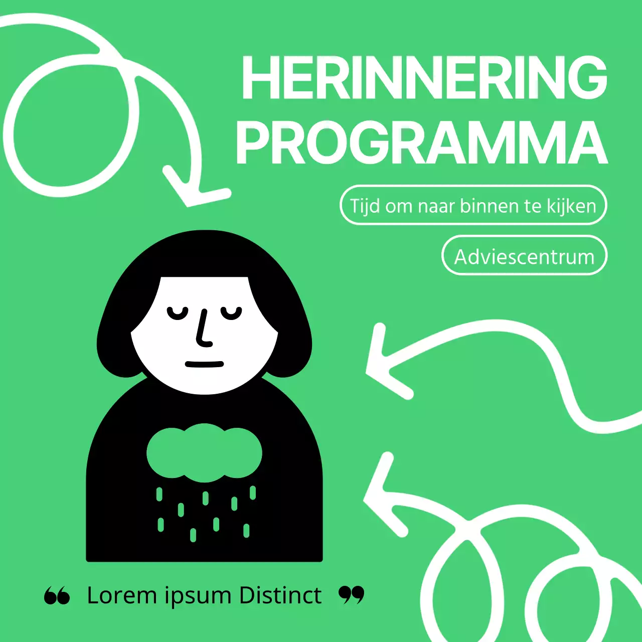 Eenvoudige, groene, geïllustreerde inhoud voor psychologische counseling