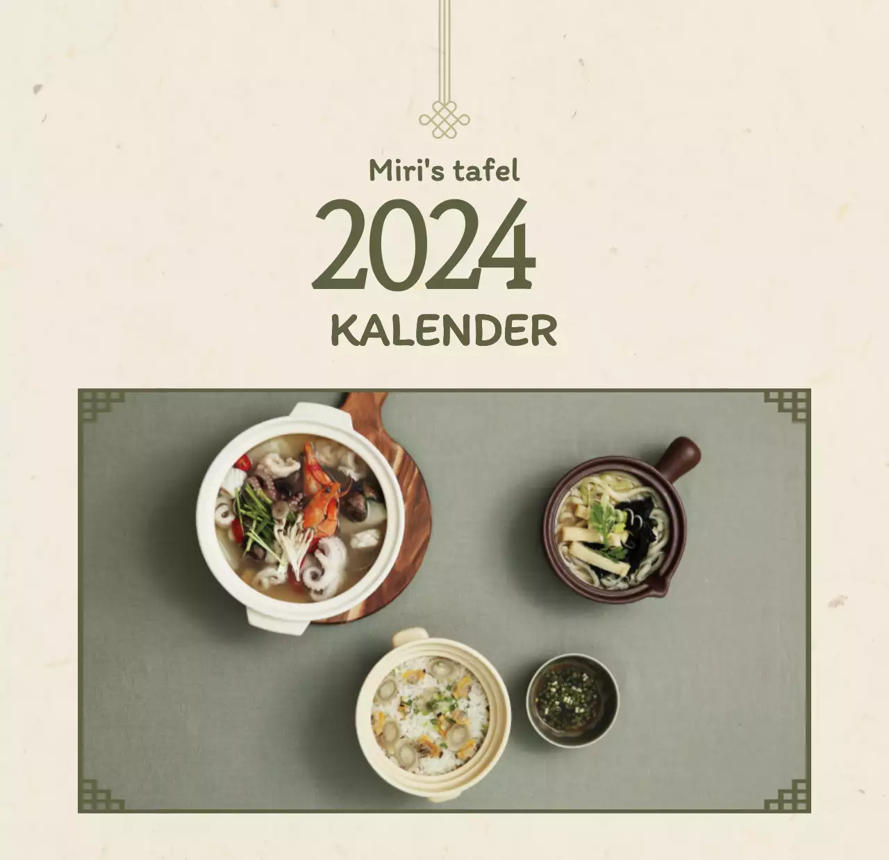Traditioneel Koreaans restaurant concept coupon kalender in beige en bruin
