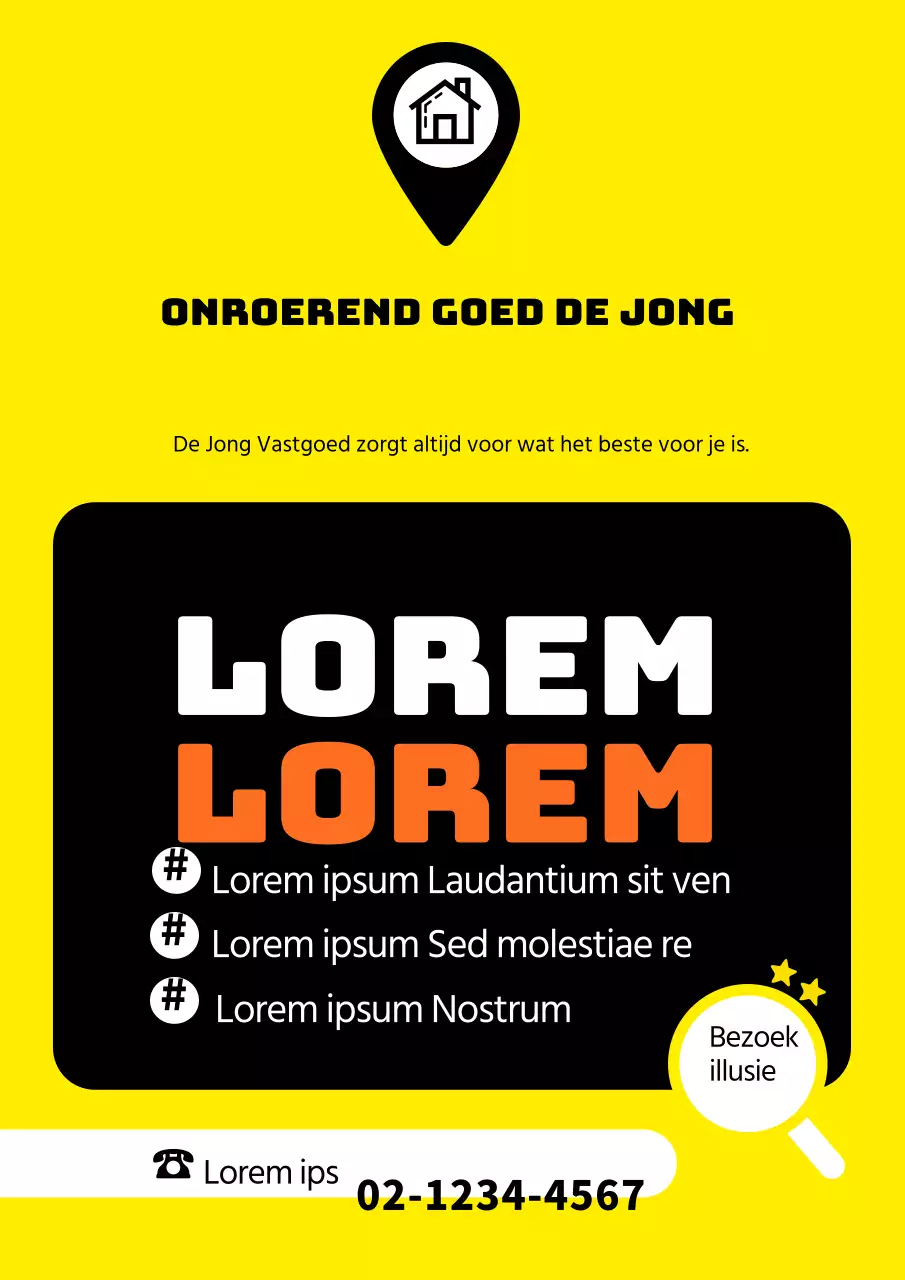 Flyer voor een vastgoedbedrijf met gele achtergrond