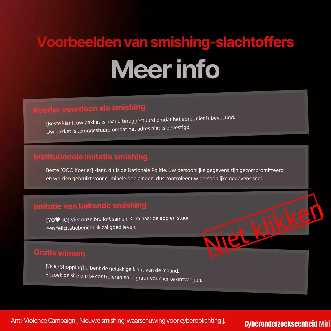 Rood en zwart smishing waarschuwingen