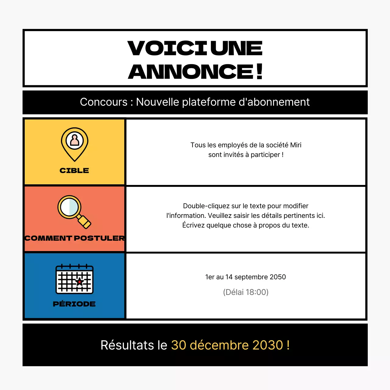 Concours interne pour le concept de cadre Black Point