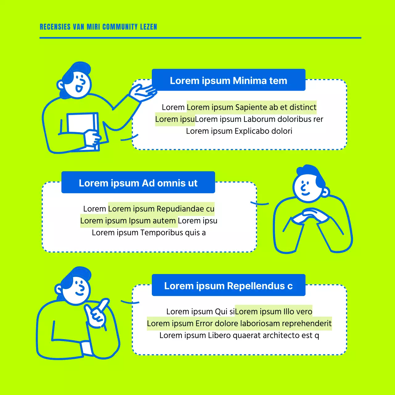Promoot een minimalistische gemeenschap in fluorescerende en blauwe tinten